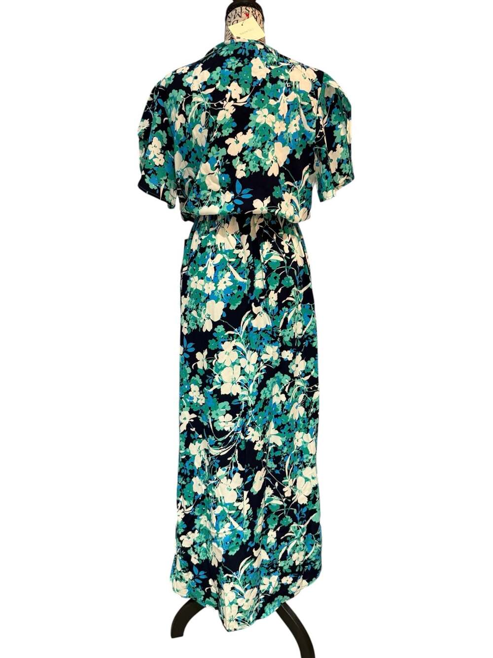NWT Fraiche by J Blue Floral Maxi Dress Size Medium Faux Wrap Elastic Waist - Picture 2 of 4